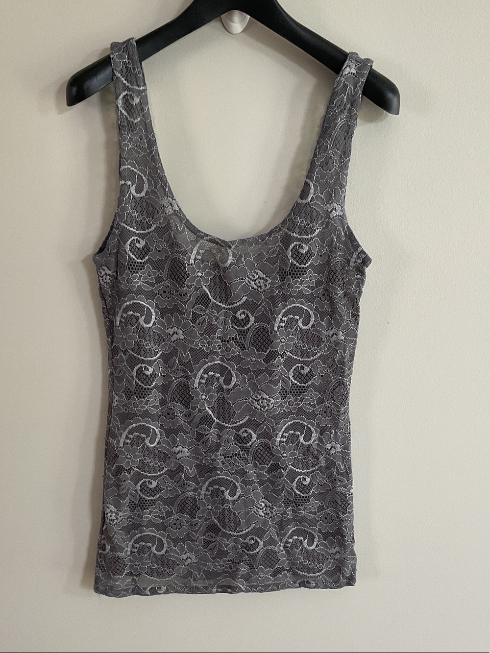 Talula Grey Floral Lace Tank Top XXS | Y2K Minimalist Stretch Cam